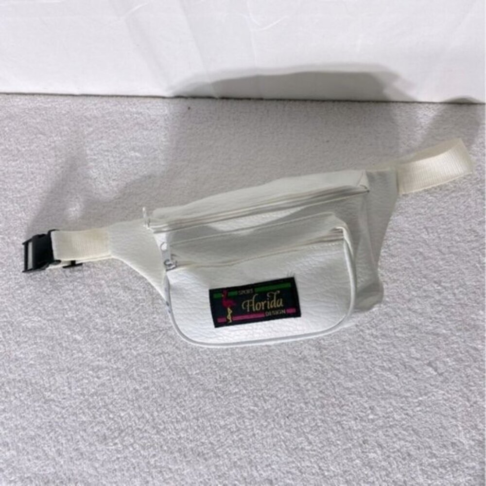Vintage White Faux Leather Florida Sport Fanny Pack Bum Bag